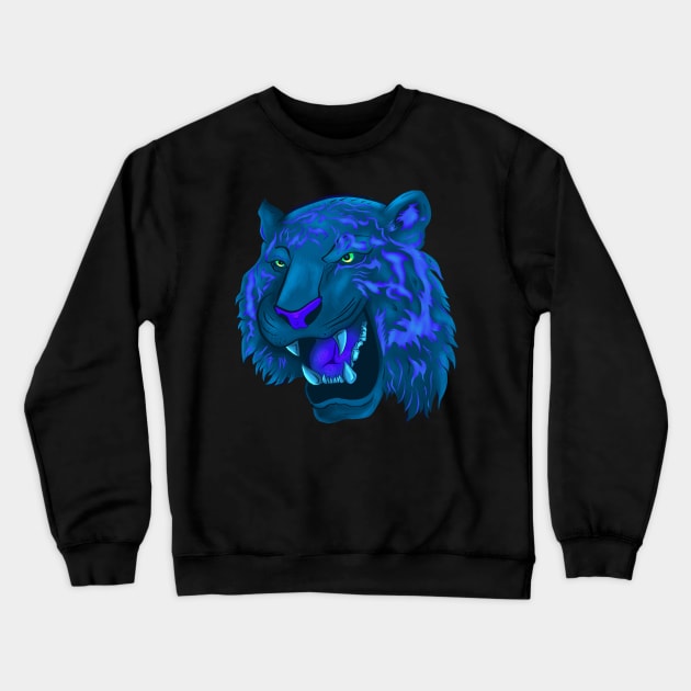 Blue Neon Tiger Crewneck Sweatshirt by Joebarondesign